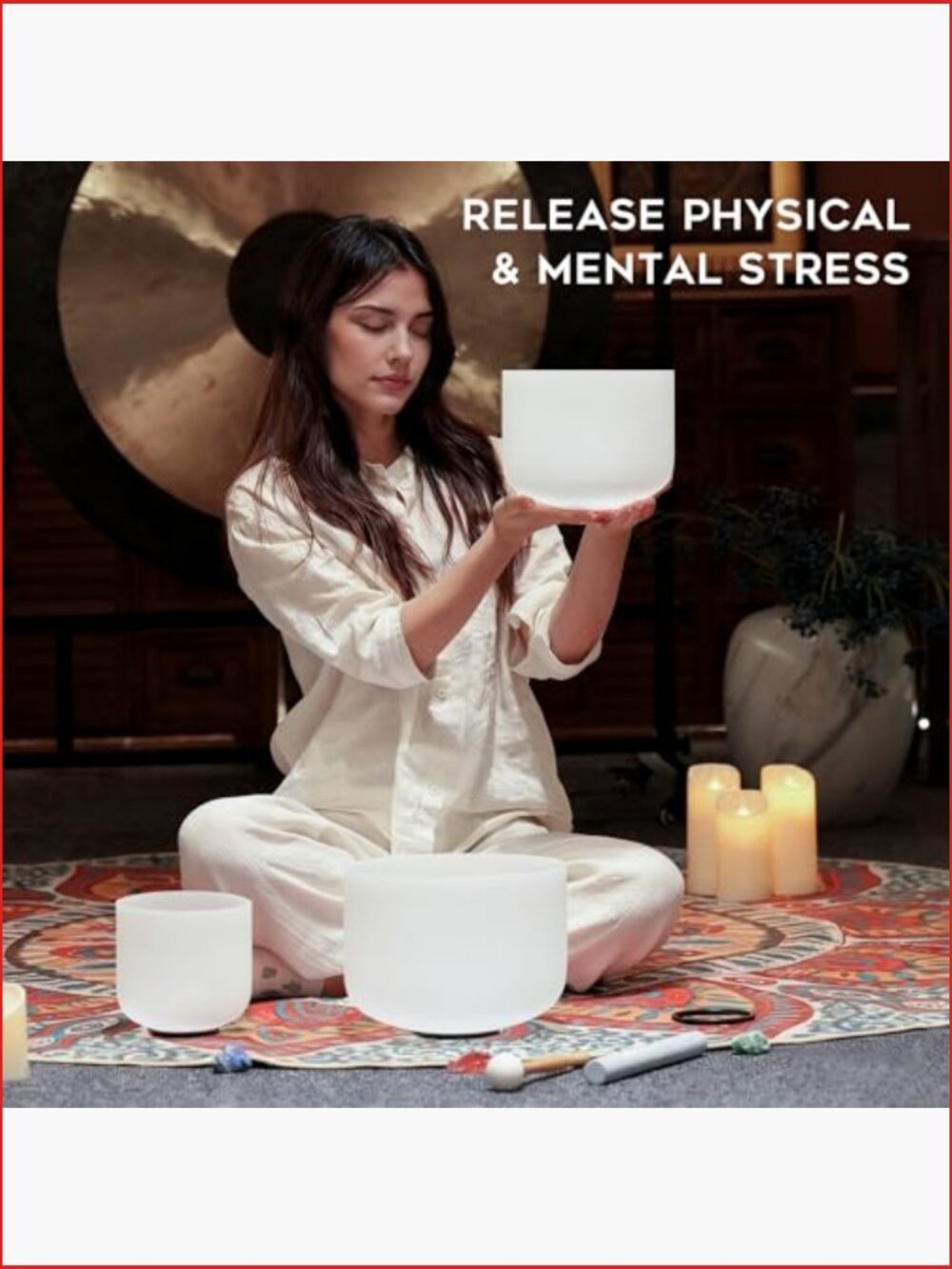 Set of 3 Frosted Quartz Crystal Singing Bowls with Carry Case for Sound Healing - Picture 2 of 6